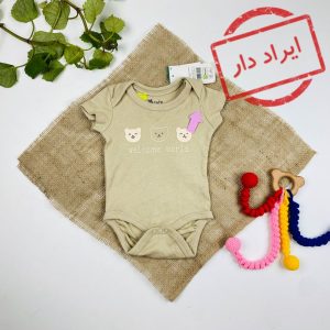 ایراد دار _ بادی نوزادی آستین کوتاه طرح سه تا تدی یقه گرد نسکافه ای رنگ - 0 تا 3 ماه