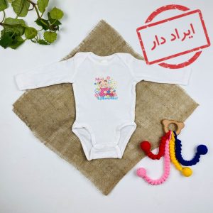 ایراد دار _ بادی نوزادی آستین بلند طرح نوزاد نینی یقه گرد سفید رنگ - 1 تا 2 ماه