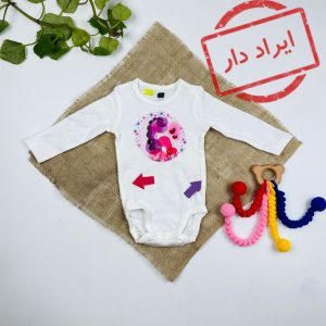 ایراد دار _ بادی نوزادی دخترانه آستین بلند طرح دوتا لاکپشت یقه دو دکمه ای سفید رنگ - 2 تا 3 ماه