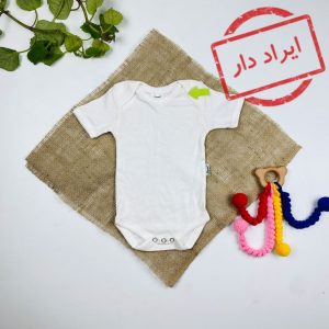 ایراد دار _ بادی نوزادی آستین کوتاه طرح ساده یقه گرد سفید رنگ - 2 تا 6 ماه