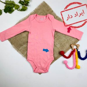 ایراد دار _ بادی نوزادی دخترانه آستین بلند طرح ساده ساده یقه گرد صورتی رنگ - 6 تا 12 ماه