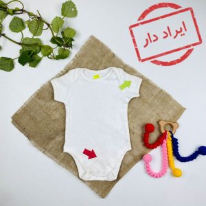 ایراد دار _ بادی نوزادی آستین کوتاه طرح ساده یقه گرد شیری رنگ - 6 ماه