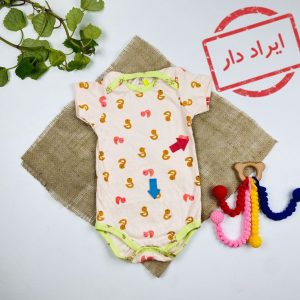 ایراد دار _ بادی نوزادی آستین کوتاه طرح اردک یقه گرد گلبهی رنگ - 18 ماه