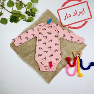 ایراد دار _ بادی نوزادی دخترانه آستین بلند برند C and A طرح پرنده یقه گرد صورتی رنگ - 2 تا 3 ماه