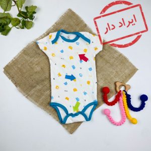 ایراد دار _ بادی نوزادی آستین کوتاه طرح خرس خرسی بادی یقه گرد بدون دکمه سفید رنگ - 6 ماه