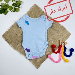 ایراد دار _ بادی نوزادی آستین کوتاه طرح ساده بقه گرد ساده بدون دکمه آبی آسمانی رنگ - 0 تا 3 ماه
