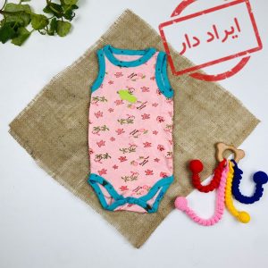 ایراد دار _ بادی نوزادی آستین تاپ طرح ستاره،نخل،خونه تاپ حلقه ای یقه گرد صورتی رنگ - 6 ماه