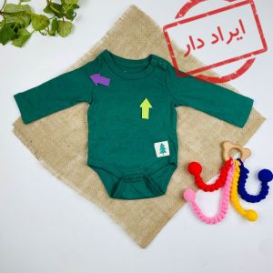 ایراد دار _ بادی نوزادی آستین بلند طرح کاج ساده یقه گرد دکمه ای سبز رنگ - 0 تا 3 ماه