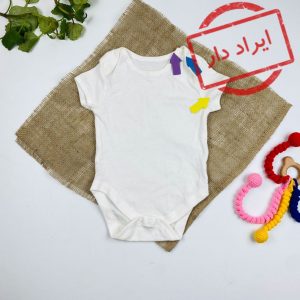 ایراد دار _ بادی نوزادی آستین کوتاه طرح ساده یقه گرد بدون دکمه سفید رنگ - 6 تا 12 ماه
