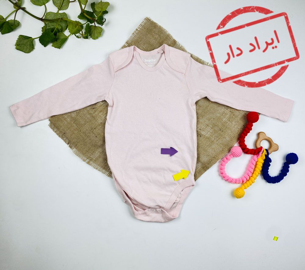 ایراد دار _ بادی نوزادی آستین کوتاه برند لوپیلو طرح ساده یقه گرد صورتی رنگ - 12 تا 24 ماه