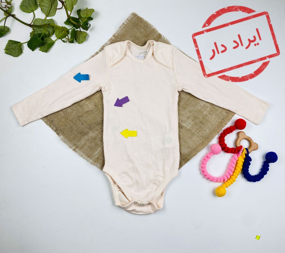ایراد دار _ بادی نوزادی آستین بلند برند لوپیلو طرح ساده یقه گرد بدون دکمه نباتی رنگ - 12 تا 24 ماه