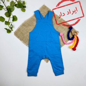 ایراد دار _ بیلر نوزادی آستین تاپ برند h and m طرح ساده مدل پیش بندی جلو جیب دار آبی روشن رنگ