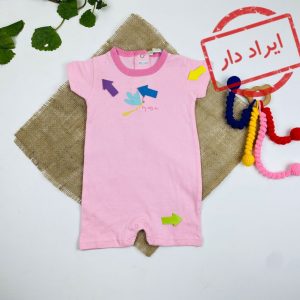 ایراد دار _ رامپر نوزادی دخترانه آستین کوتاه طرح پروانه یقه گرد جلو بسته صورتی رنگ - 6 تا 9 ماه