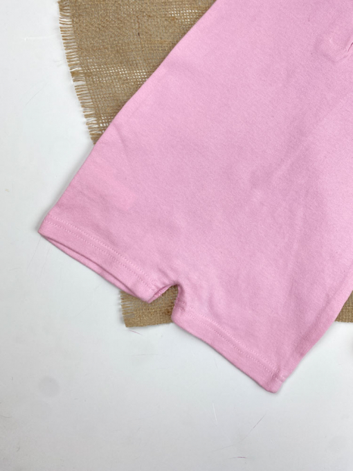 ایراد دار _ رامپر نوزادی دخترانه آستین کوتاه طرح خرس با چوب ستاره یقه گرد پشت دکمه ای صورتی رنگ