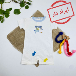 ایراد دار _ رامپر نوزادی آستین کوتاه طرح اسب آبی یقه گرد پشت دکمه ای - 6 تا 9 ماه