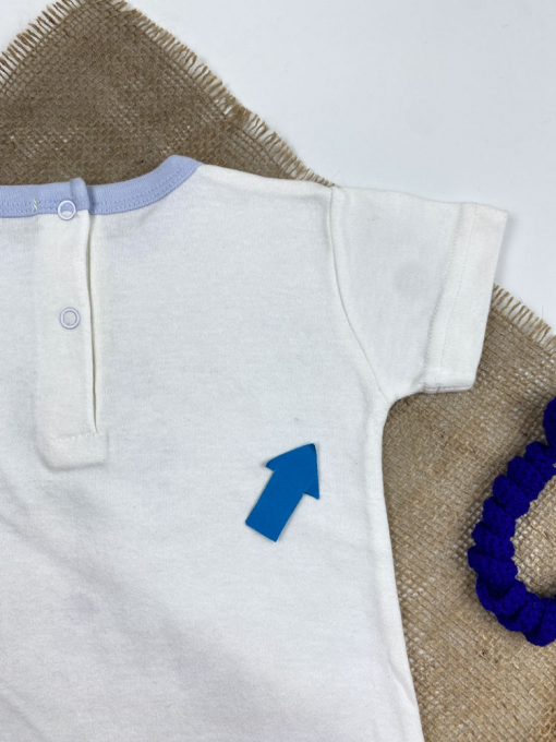 ایراد دار _ رامپر نوزادی آستین کوتاه طرح اسب آبی یقه گرد پشت دکمه ای - 6 تا 9 ماه