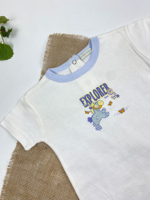 ایراد دار _ رامپر نوزادی آستین کوتاه طرح اسب آبی یقه گرد پشت دکمه ای - 6 تا 9 ماه