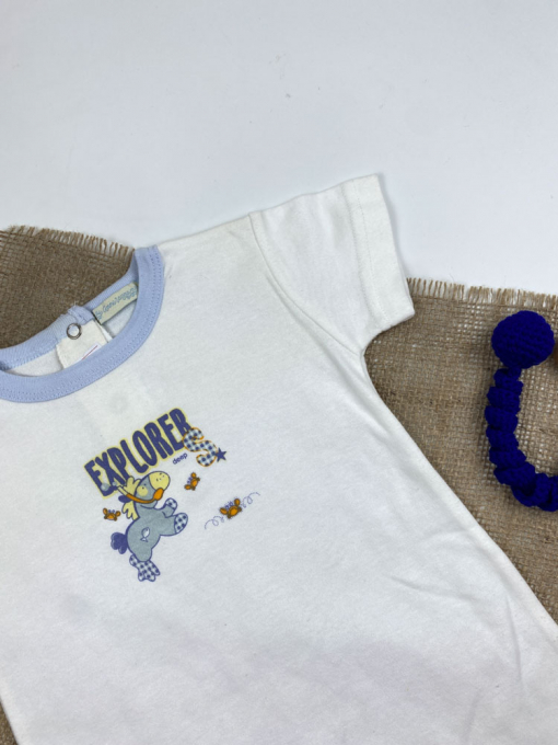 ایراد دار _ رامپر نوزادی آستین کوتاه طرح اسب آبی یقه گرد پشت دکمه ای - 6 تا 9 ماه