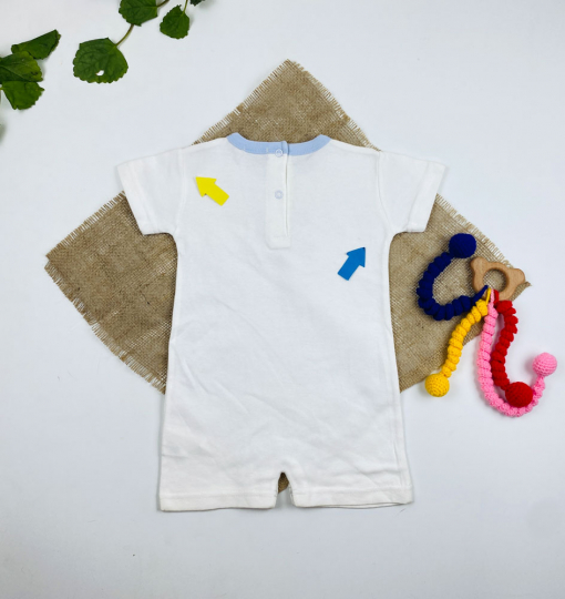 ایراد دار _ رامپر نوزادی آستین کوتاه طرح اسب آبی یقه گرد پشت دکمه ای - 6 تا 9 ماه