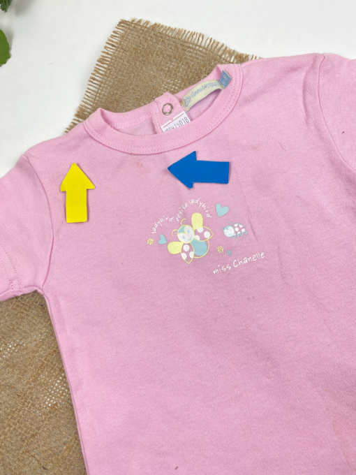 ایراد دار _ رامپر نوزادی دخترانه آستین کوتاه طرح پروانه یقه گرد پشت دکمه ای صورتی رنگ