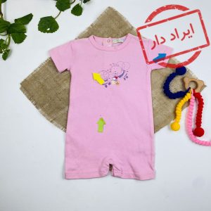 ایراد دار _ رامپر نوزادی دخترانه آستین کوتاه طرح زنبور یقه گرد پشت دکمه ای صورتی رنگ