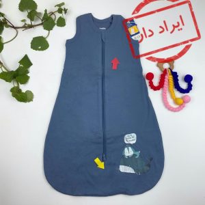 ایراد دار _ کیسه خواب نوزادی آستین تاپ برند لوپیلو طرح کوسه مدل زیپی جلو باز فیلی رنگ - 0 تا 6 ماه