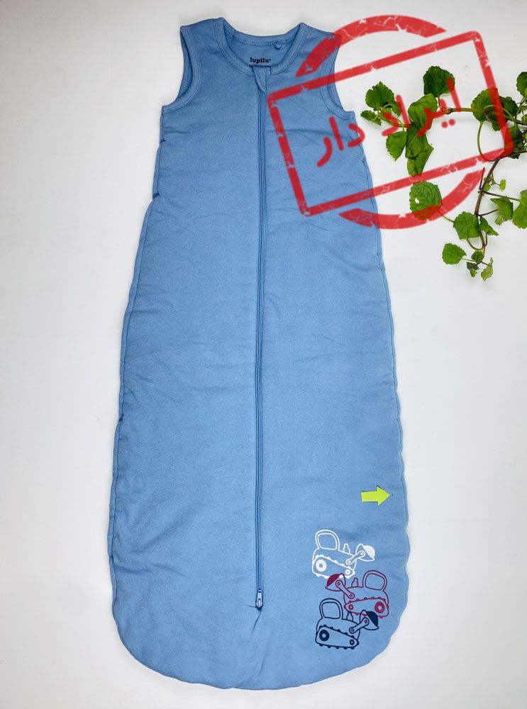 ایراد دار _ کیسه خواب آستین تاپ برند لوپیلو طرح سه ماشین جلو زیپی آبی نفتی رنگ - 2 تا 4 سال