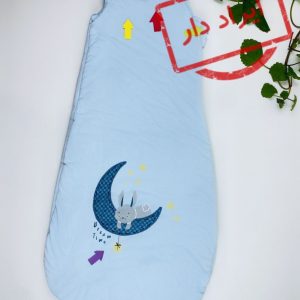 ایراد دار _ کیسه خواب نوزادی آستین تاپ طرح خرگوش و ماه جلوبسته بغل زیپی آبی آسمانی رنگ - 18 تا 24 ماه