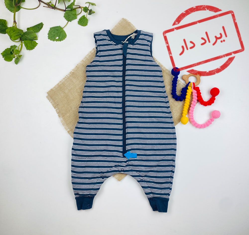 ایراد دار _ کیسه خواب نوزادی آستین تاپ برند لوپیلو طرح راه راه جلو زیپی پا دار سرمه ای رنگ - 9 تا 12 ماه