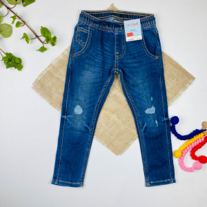 شلوار جین برند Cat and Jack طرح پاره کمربند دار سرمه ای رنگ - 4 سال