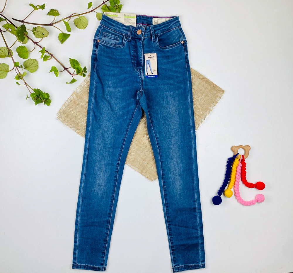 شلوار جین دخترانه برند pepperts کمر کش دار آبی رنگ - 9 تا 10 سال