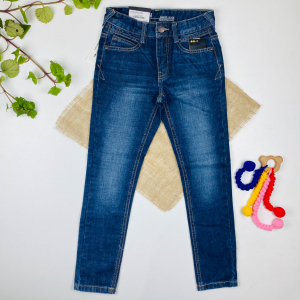شلوار جین دخترانه کمر کش دار سرمه ای رنگ - 7 تا 8 سال