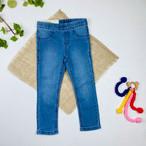 شلوار جین راسته برند lupilu طرح جیب نما کمرکش و کش تنظیم دار آبی رنگ