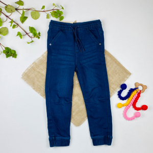 شلوار جین اسلش برند lupilu طرح پایین کش دار کمربند مشکی دار آبی نفتی رنگ