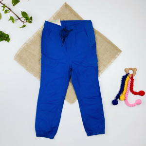 شلوار کتان راسته برند lupilu طرح جیب دار دمپا کشی آبی رنگ