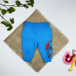 شلوار نوزادی پسرانه گت مچ دار طرح اسپایدرمن کمر کشی ابی رنگ - 3 تا 6 ماه
