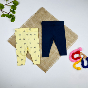 ست دو عددی شلوار نوزادی برند لوپیلو طرح زنبور لیمویی رنگ