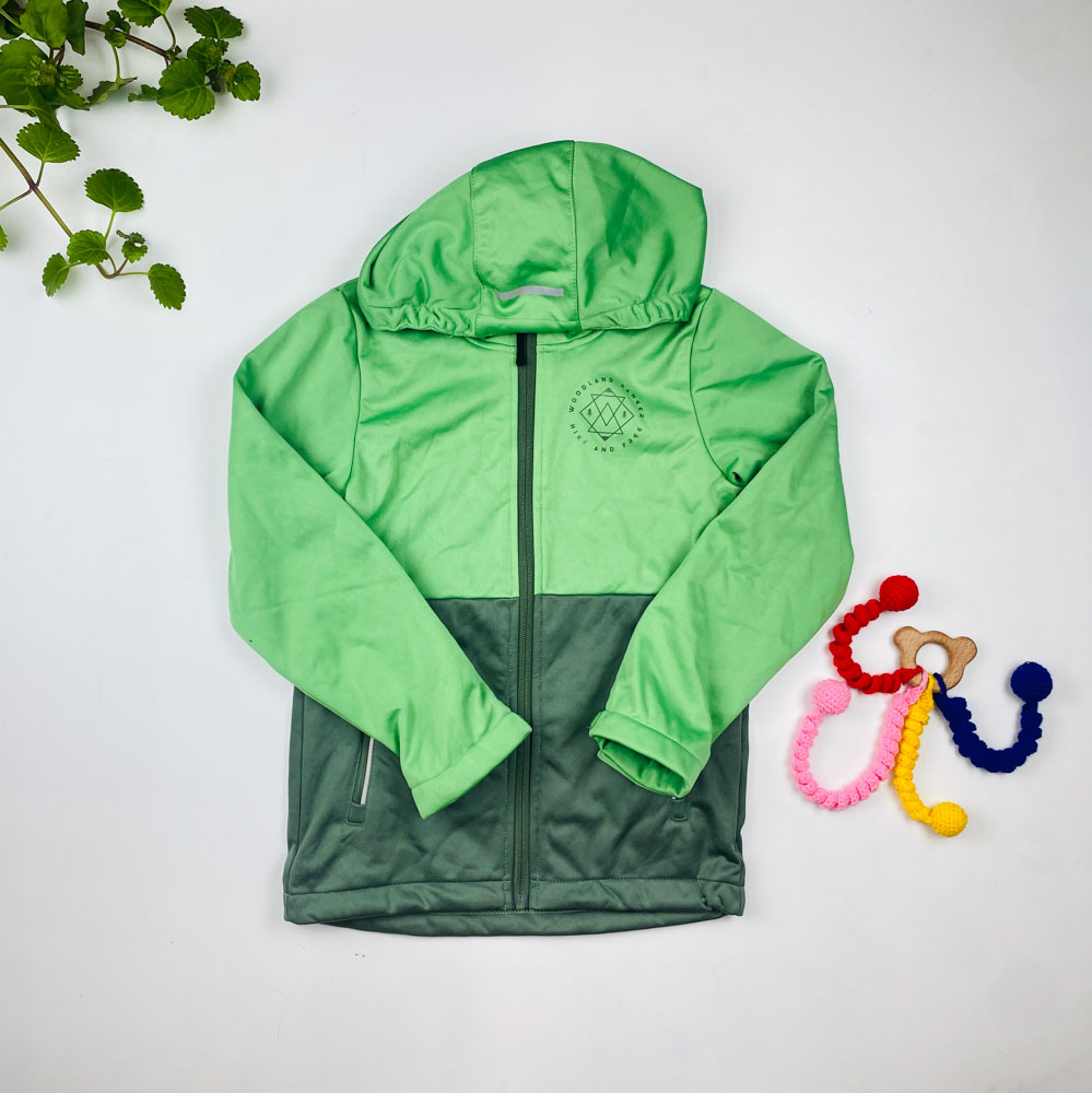 سویشرت آستین بلند طرح جیب دار کلاه دار جلو زیپی سبز روشن رنگ - 6 تا 8 سال