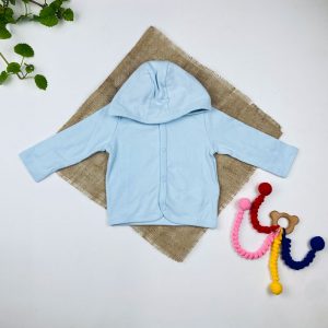 سویشرت نوزادی آستین بلند برند لوپیلو طرح جلو دکمه ای کلاه دار آبی آسمانی رنگ - 2 تا 6 ماه