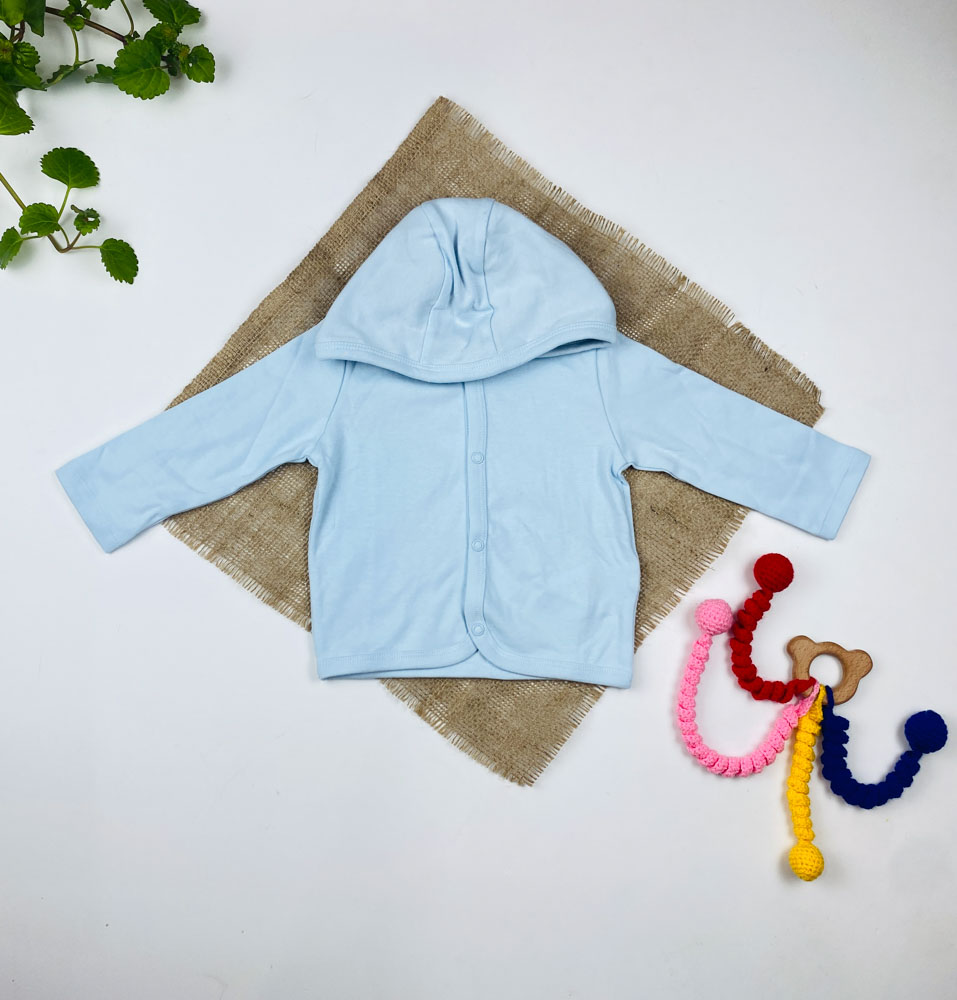 سویشرت نوزادی آستین بلند برند لوپیلو طرح جلو دکمه ای کلاه دار آبی آسمانی رنگ - 2 تا 6 ماه