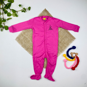 سرهمی نوزادی آستین بلند برند لوپیلو طرح ایفل جلو دکمه ای جورابی سرخابی رنگ - 4 تا 6 ماه