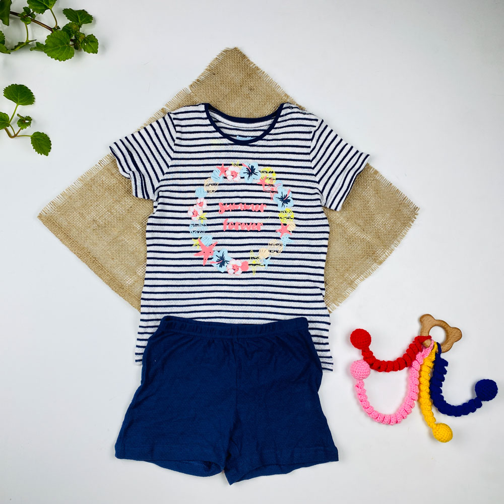 ست تیشرت و شورتک نوزادی دخترانه آستین کوتاه برند لوپیلو طرح گل یقه گرد دو دکمه ای سفید رنگ - 12 تا 24 ماه