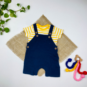 ست بیلر و تیشرت نوزادی آستین کوتاه برند لوپیلو طرح بیلر شورتکی بیلر تک‌رنگ سرمه ای رنگ