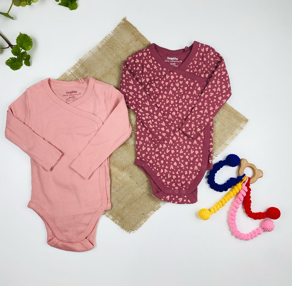 ست دو عددی بادی نوزادی دخترانه آستین بلند برند لوپیلو طرح قلب قلبی چپ راستی کالباسی رنگ - 2 تا 6 ماه