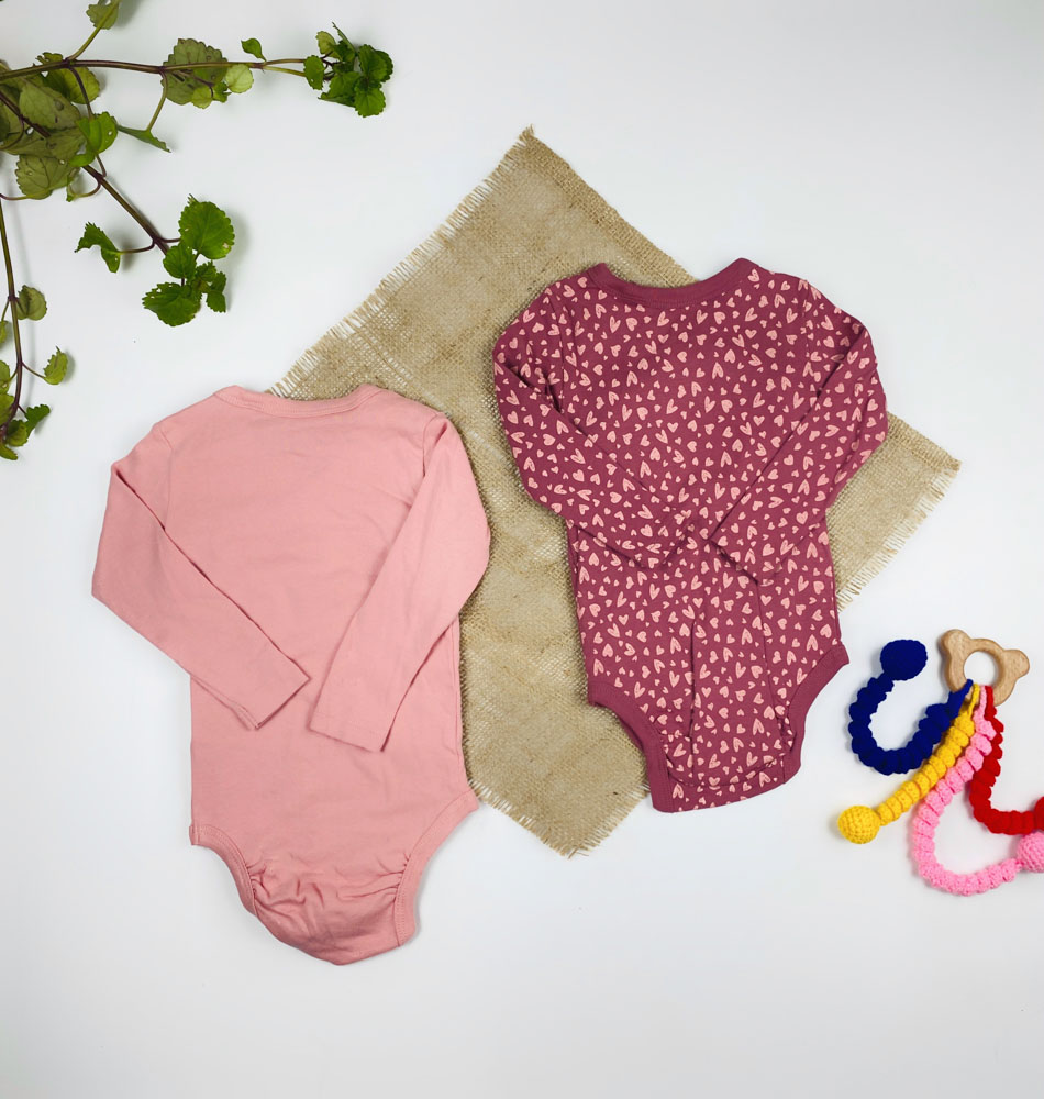 ست دو عددی بادی نوزادی دخترانه آستین بلند برند لوپیلو طرح قلب قلبی چپ راستی کالباسی رنگ - 2 تا 6 ماه