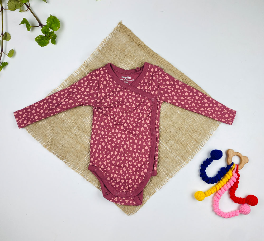ست دو عددی بادی نوزادی دخترانه آستین بلند برند لوپیلو طرح قلب قلبی چپ راستی کالباسی رنگ - 2 تا 6 ماه