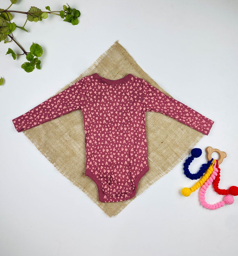 ست دو عددی بادی نوزادی دخترانه آستین بلند برند لوپیلو طرح قلب قلبی چپ راستی کالباسی رنگ - 2 تا 6 ماه