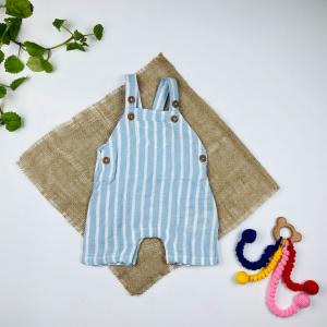 بیلر شلوارکی نوزادی آستین تاپ برند لوپیلو طرح جلو جیب دار راه راه آبی روشن رنگ - 2 تا 4 ماه