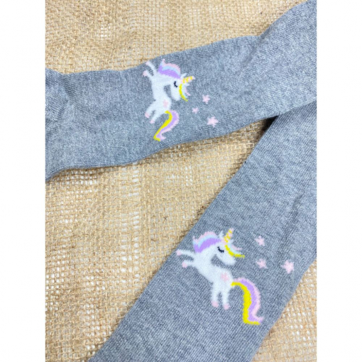 جوراب شلواری برند pocopiano طرح یونیکورن طوسی رنگ