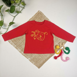 بلوز نوزادی آستین بلند برند لوپیلو طرح هاپو سرشانه دکمه دار قرمز رنگ - 6 تا 12 ماه